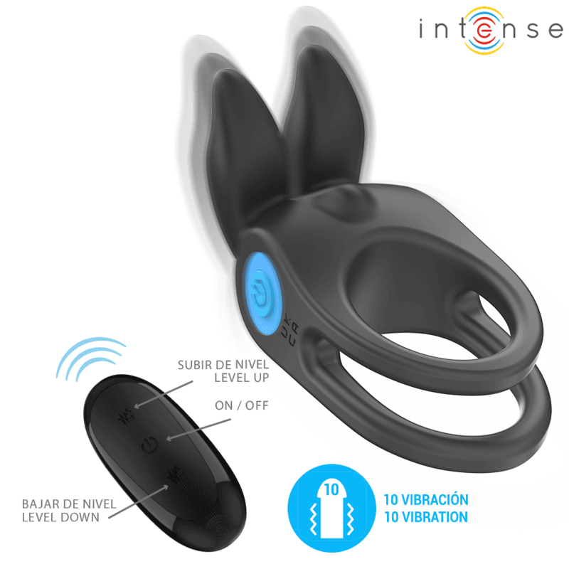 INTENSE - SAM VIBRACIJSKI DVOSTRUKI PRSTEN ZA PENIS, 10 VIBRACIJA, CRNI 3