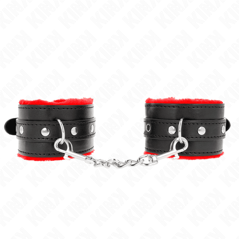 KINK PREMIUM LISICE ZA ZAPESTJA S KRZNOM, RDEČE S ČRNIM PASOM, NASTAVLJIVE 17-29 CM X 6 CM 2
