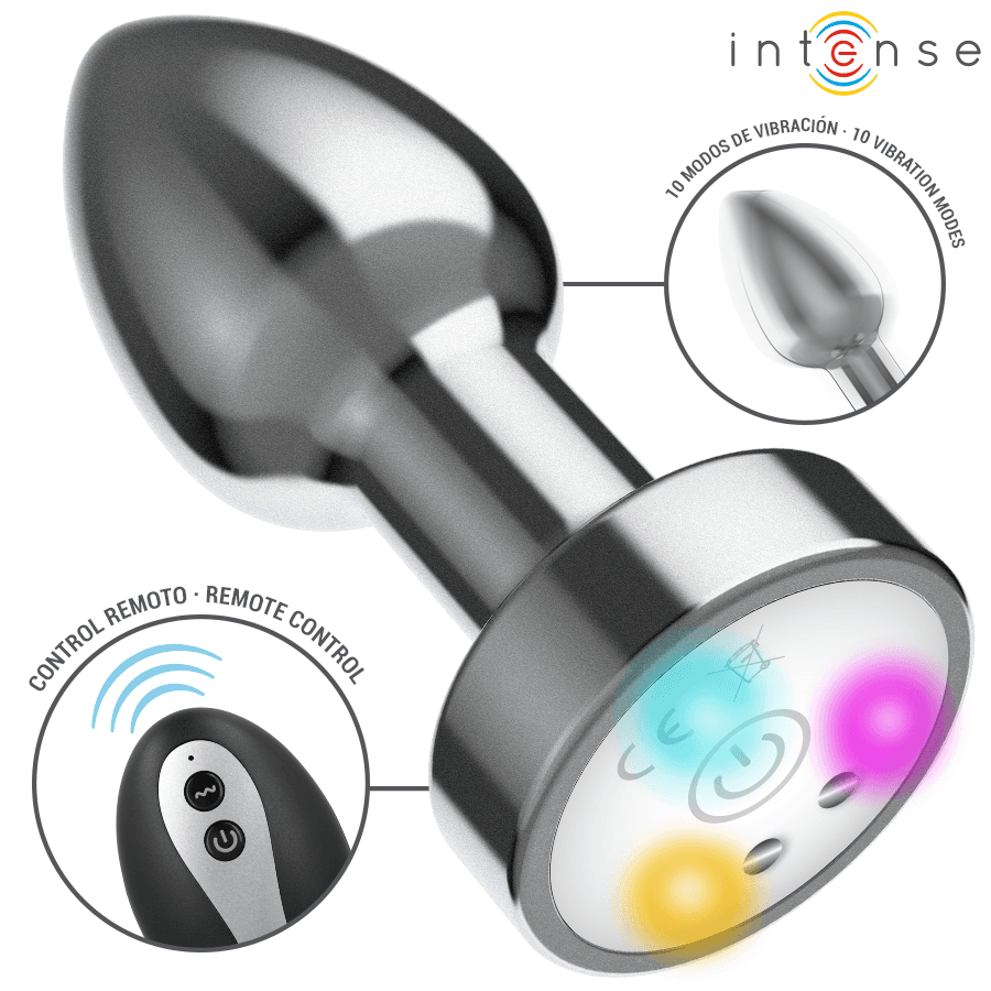 INTENSE - PLUG ANALE VIBRANTE IN METALLO CON LUCI LED E TELECOMANDO - TAGLIA M 2