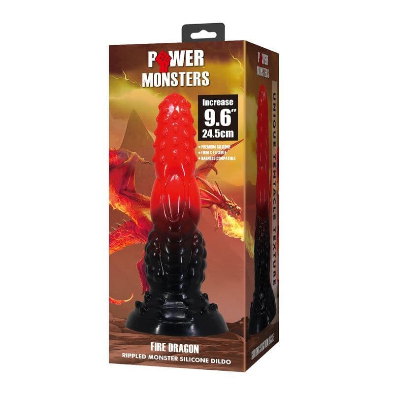 POWER MONSTERS - FIRE DRAGON FANTASY DILDO WITH SUCTION CUP 24.5 CM Ø 5.8 CM RED & BLACK 2