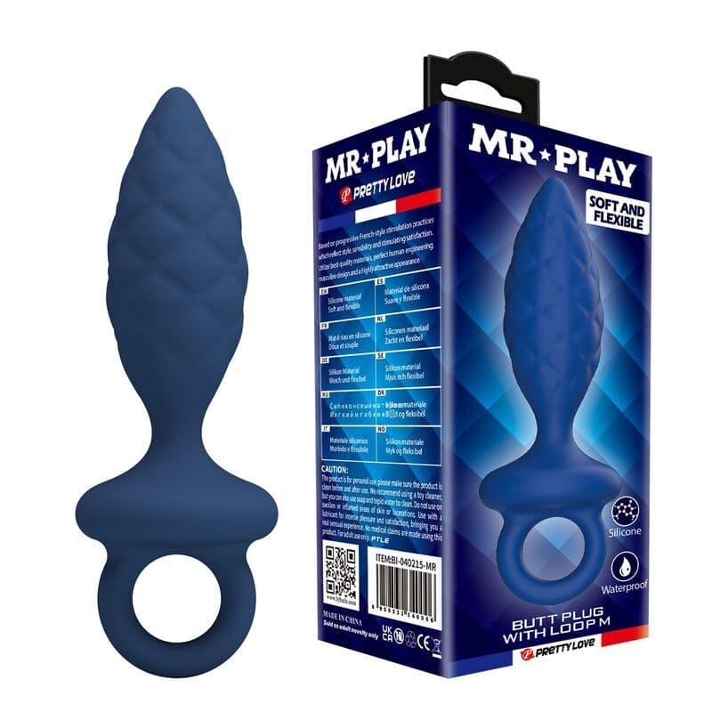 MR PLAY - Teksturirani analni čep s prstenom plavi M