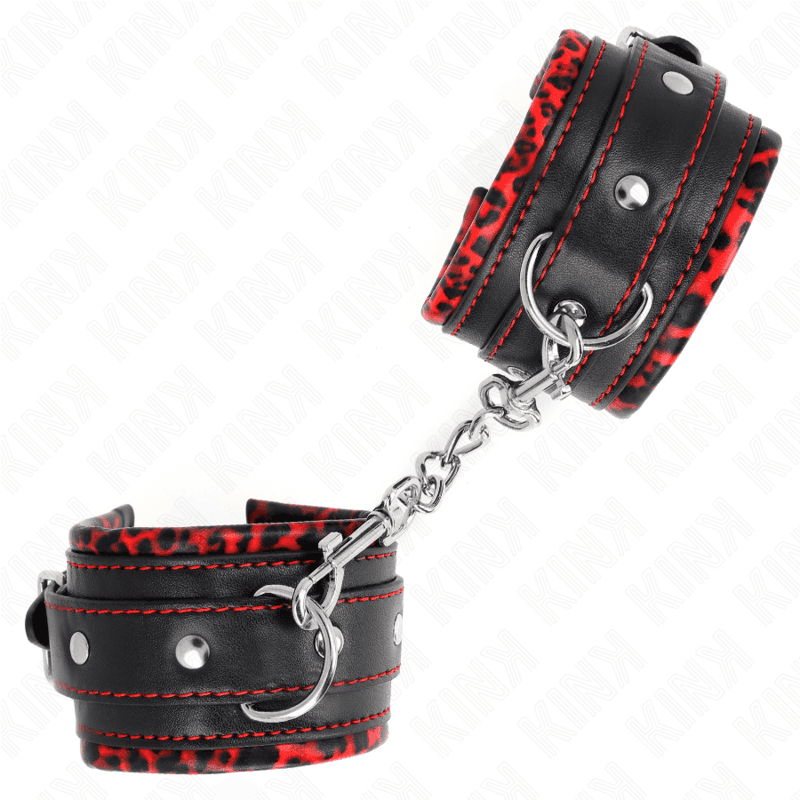 KINK - FUR LINED WRIST RESTRAINTS RED / BLACK ADJUSTABLE 17-29 CM X 6 CM 3