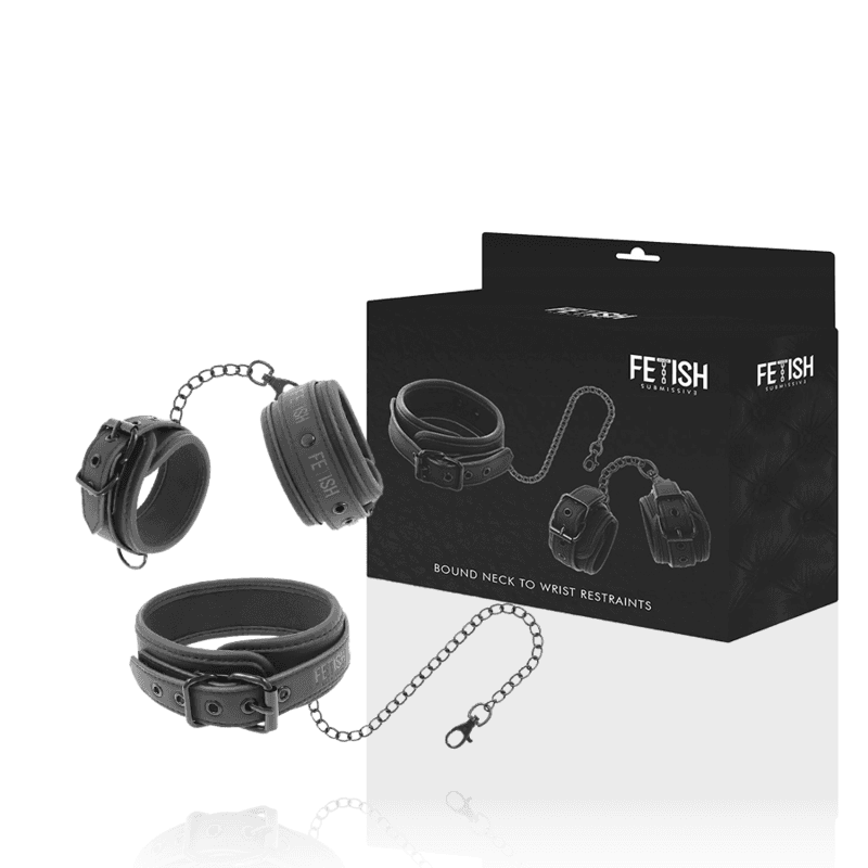 FETISH SUBMISSIVE - VEGAN LEATHER NECKLACE AND HANDCUFFS WITH NOPRENE LINING 2