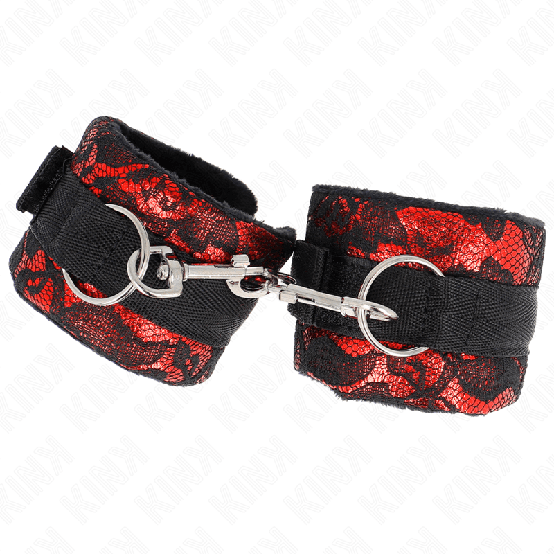 KINK - POLSO CORTO IN PIZZO DI VELLUTO E FASCIA IN NYLON ROSSO / NERO 23 X 6,5 CM 3