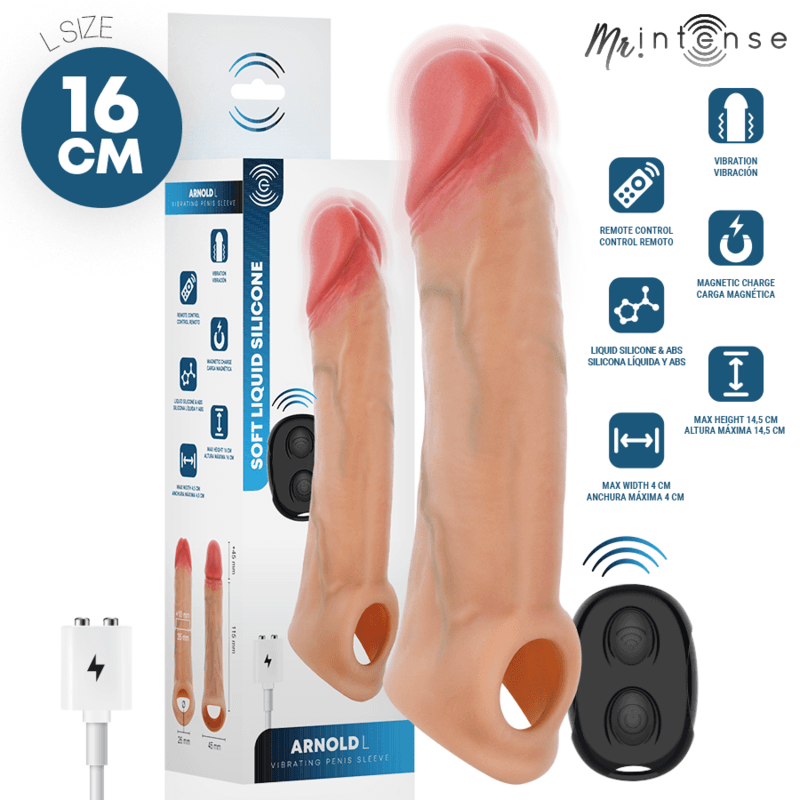MR INTENSE - Guaina pene vibrante ultra-realistica Arnold L con telecomando 16 CM -Ø- 4,5 CM
