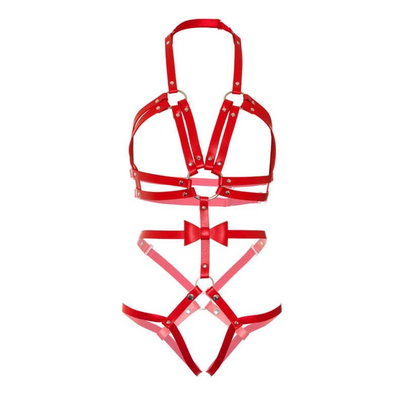 LEG AVENUE - KINK - IMBRACATURA CON O-RING CON BORCHIE TEDDY TAGLIA S - ROSSO 3