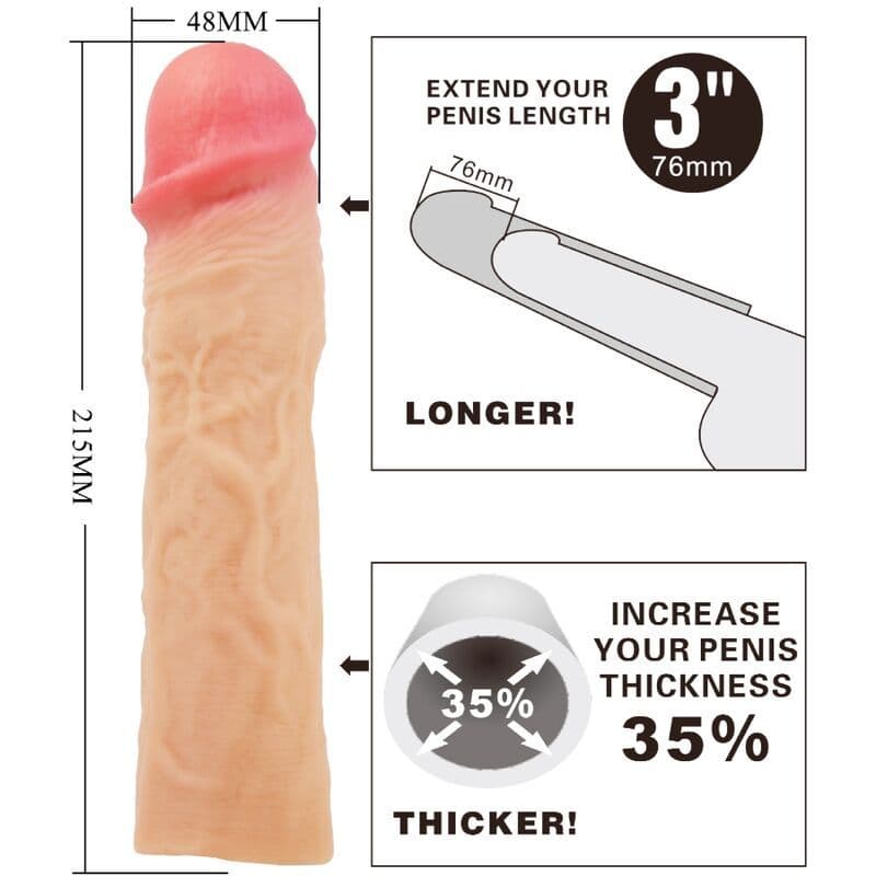 PRETTY LOVE - DEREK NAVLAKA ZA PENIS S 7,6 CM PRODUŽETKOM, PRIRODNA BOJA 4
