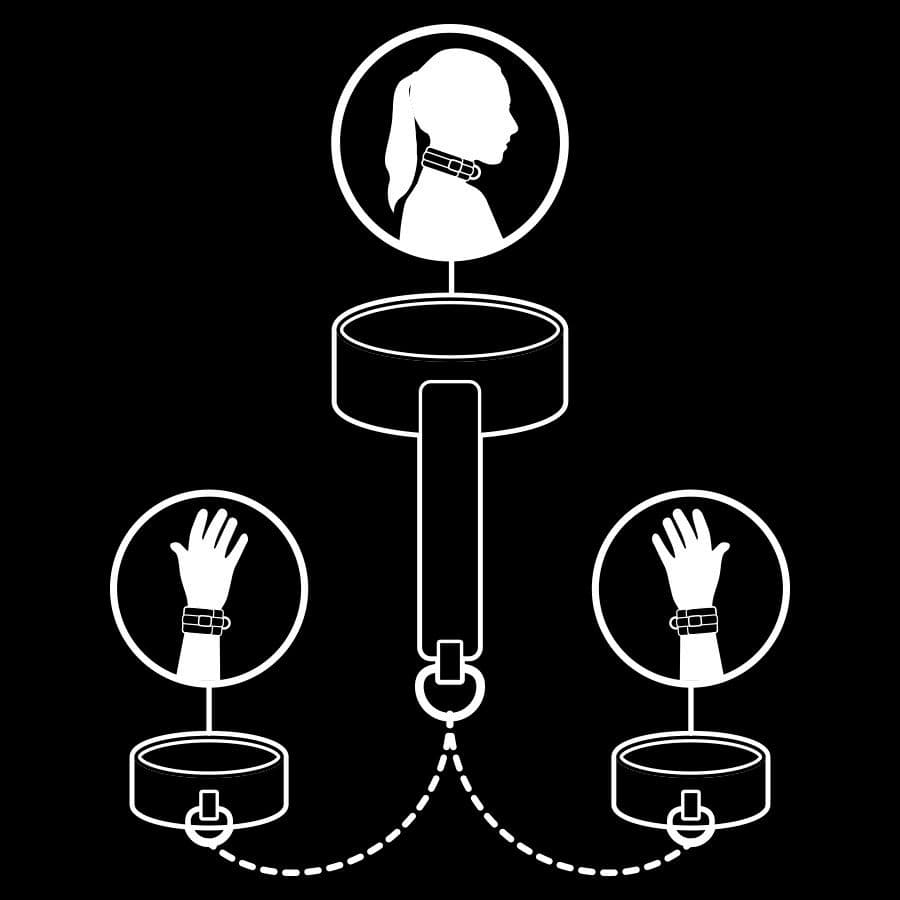 FETISH SUBMISSIVE - VEGAN LEATHER NECKLACE AND HANDCUFFS WITH NOPRENE LINING 3
