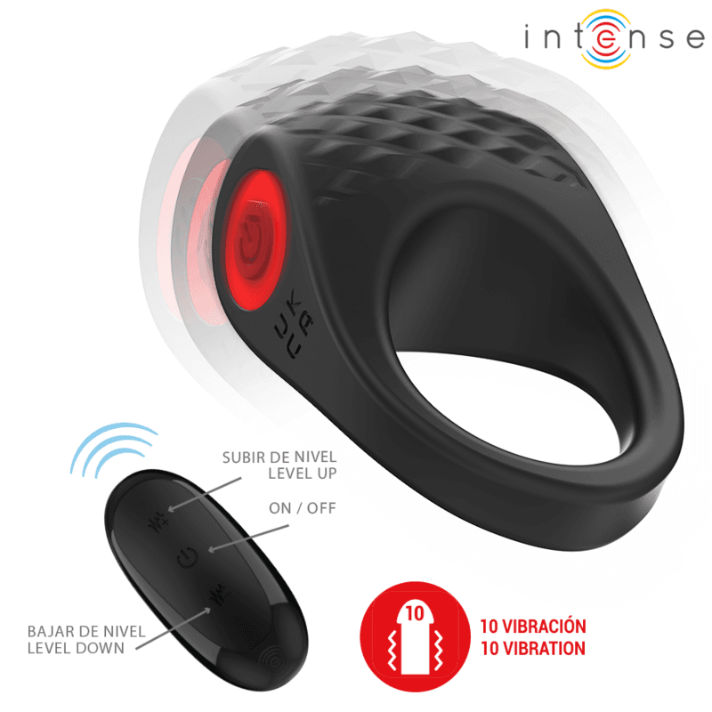 INTENSE - CLOVER VIBRACIJSKI PRSTEN ZA PENIS, 10 VIBRACIJA, CRNI 3