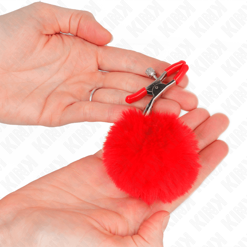 KINK - KUNSTFELLBALL-NIPPELKLAMMER ROT 6 CM 3