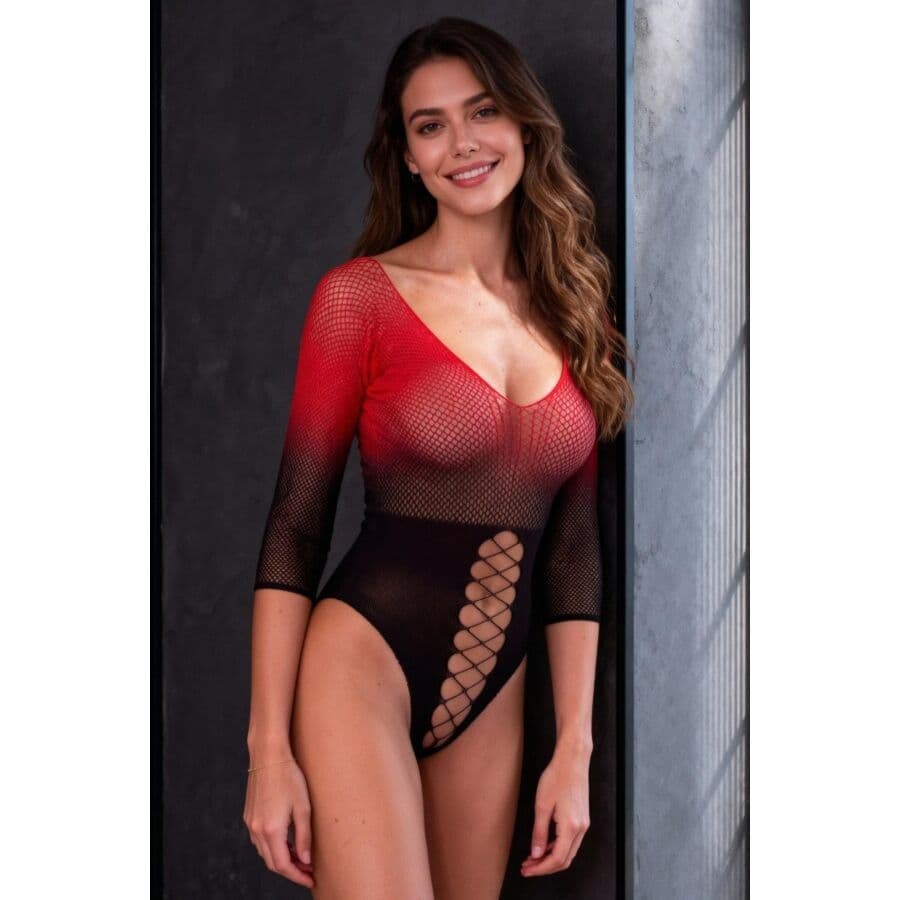 PASSION - BS118 SCHWARZER UND ROTER MESH-BODYSTOCKING 2