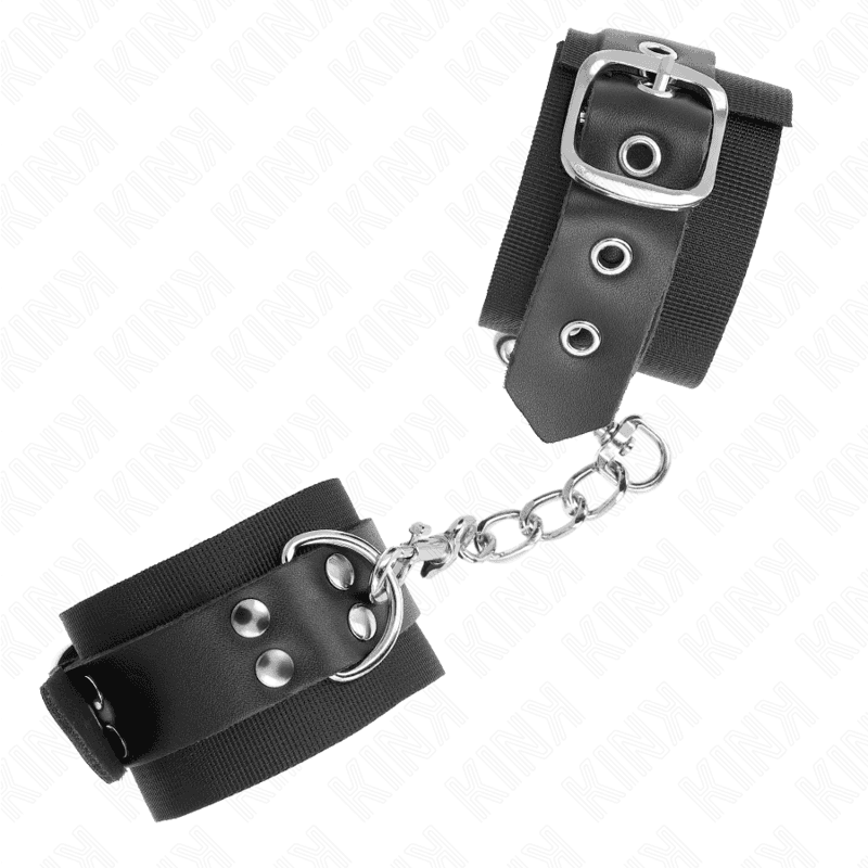 KINK - NYLON WRIST RESTRAINTS BLACK WITH LEATHER BELT BLACK ADJUSTABLE 19-29 CM X 5.1 CM 3