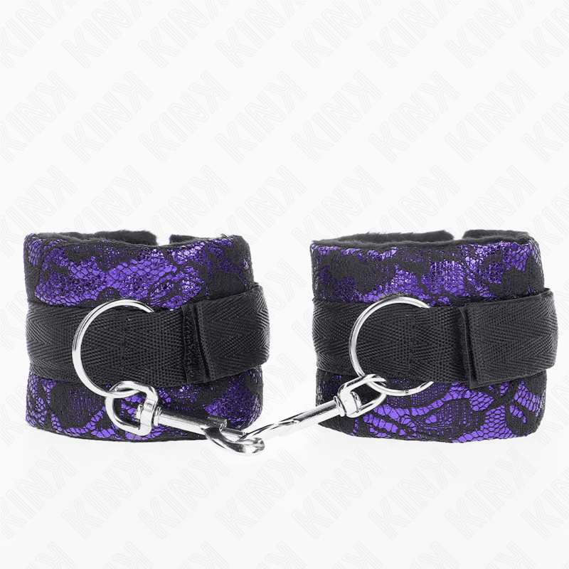 KINK - SHORT VELVET LACE WRIST RESTRAINTS AND NYLON BIND PURPLE / BLACK 23 X 6.5 CM 2
