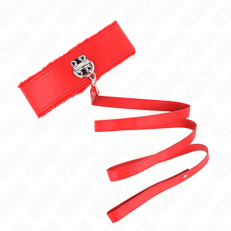 KINK - HALSKETTE MIT LEINE 116 CM MIT SILBERNEN NIETEN MODELL 4 ROT VERSTELLBAR 40-48 CM X 6 CM 2