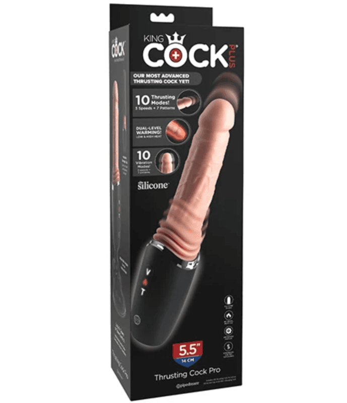 KING COCK PLUS - Thrusting Cock Pro silikonski dildo s gurkanjem, vibracijom i toplinom svjetlucav 12,7 cm