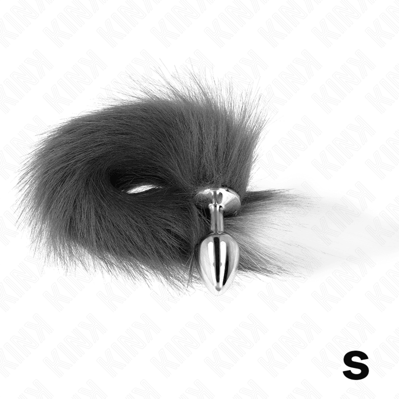 KINK - PLUG ANALE TAGLIA S 7 X 3 CM CON CODA SINTETICA 40 CM GRIGIO E BIANCO 3