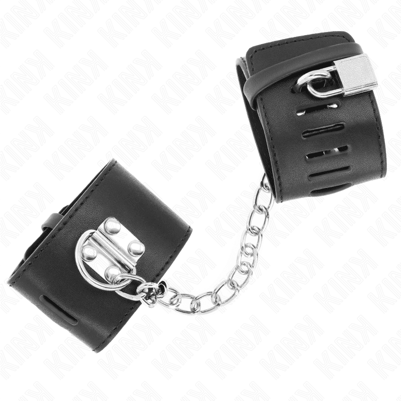 KINK - FIXED WRIST RESTRAINTS WITH CHAIN 30 CM AND PADLOCK CLOSURE BLACK ADJUSTABLE 16-23 CM X 5.5 CM 3