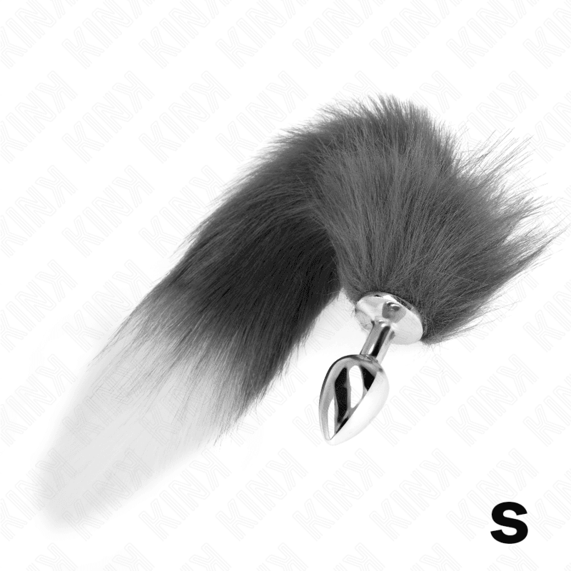 KINK - PLUG ANALE TAGLIA S 7 X 3 CM CON CODA SINTETICA 40 CM GRIGIO E BIANCO 2