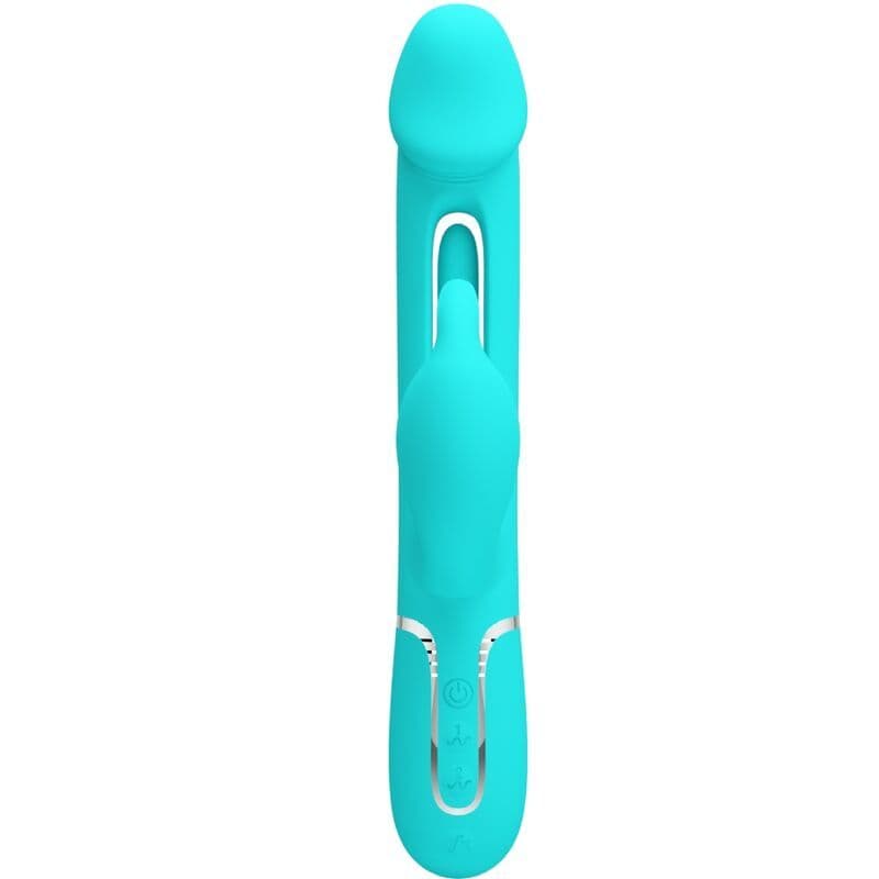 PRETTY LOVE - KAMPAS RABBIT VIBRATOR 3 U 1, VIŠEFUNKCIJSKI, S JEZIKOM, AKVAMARIN ZELENI 2