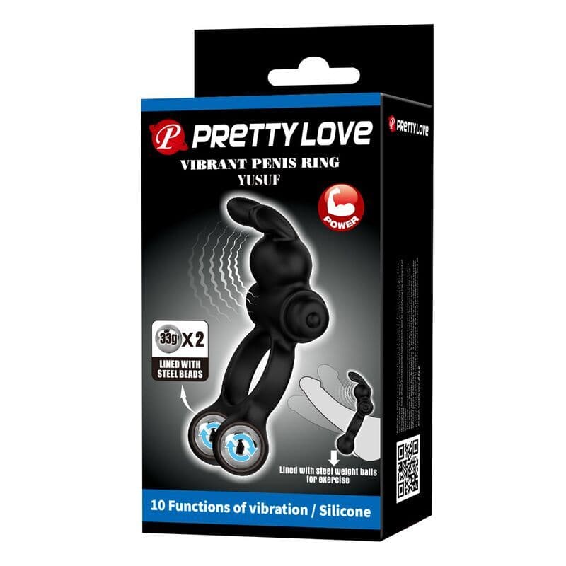 PRETTY LOVE - VIBRATING PENIS RING WITH BUNNY STIMULATOR 10 FUNCTIONS BLACK 4