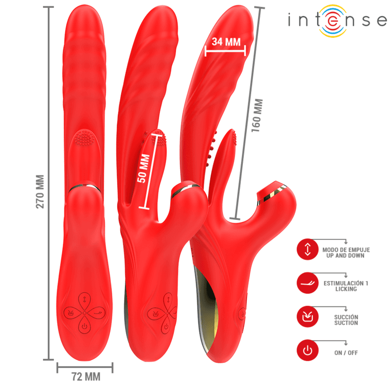 INTENSE - KAROL VIŠENAMJENSKI VIBRATOR S POTISNIM GIBANJEM, STIMULACIJOM I VALOVIMA CRVENI 4