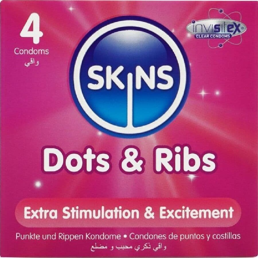 SKINS - Točke i rebra premium kondomi, pakiranje 4
