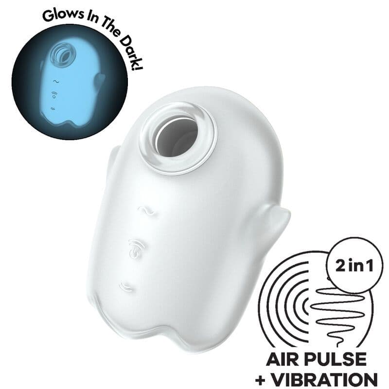 SATISFYER GLOWING GHOST STIMULATOR Z ZRAČNIMI PULZI IN VIBRATOR, BEL