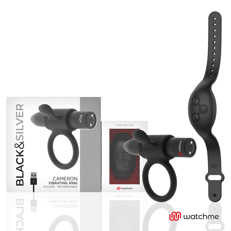 BLACK&SILVER CAMERON VIBRACIJSKI OBROČEK ZA PENIS Z DALJINSKIM UPRAVLJALNIKOM WATCHME