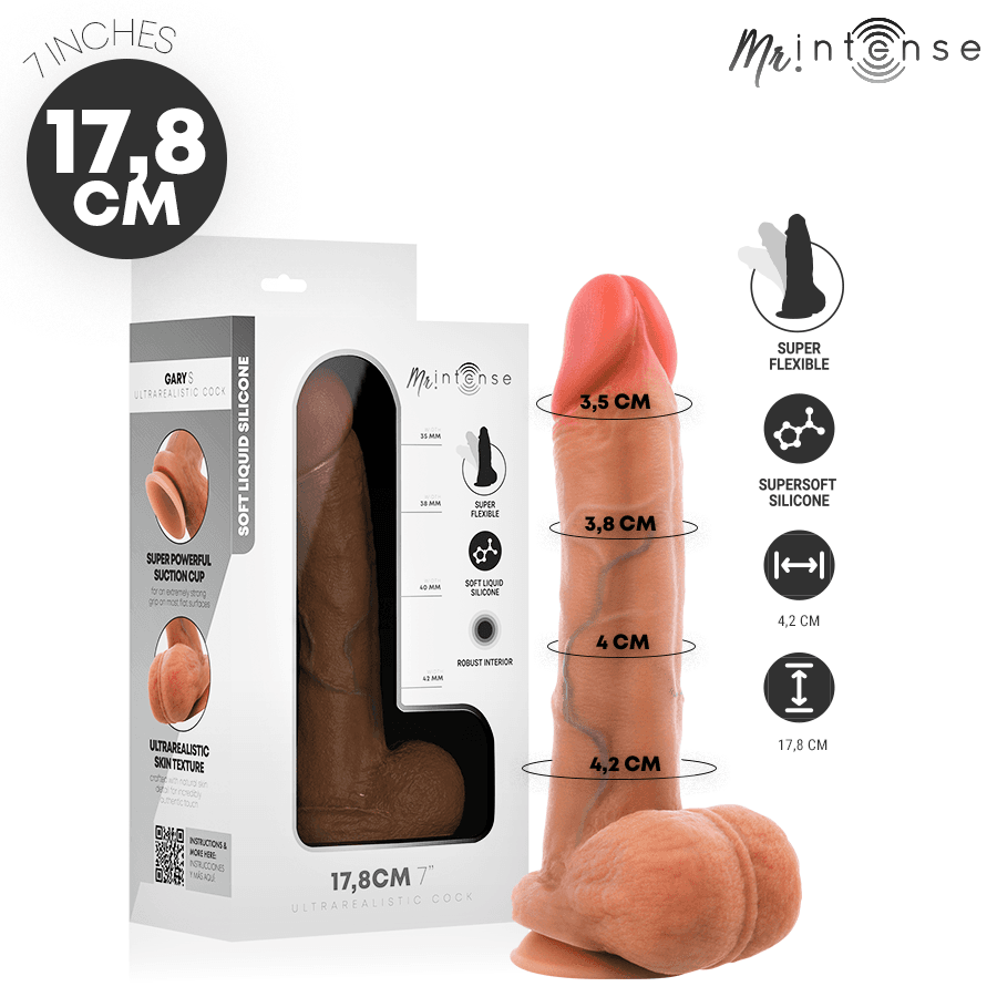 MR INTENSE - Gary S ultra-realistični penis sa testisima od silikona, 17,8 cm -Ø- 4,2 cm