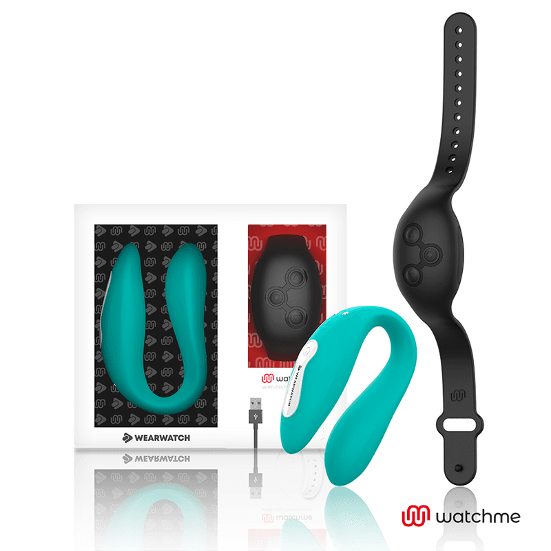 WEARWATCH DUAL VIBRATOR ZA PARE Z DALJINSKIM UPRAVLJALNIKOM WATCHME, AKVAMARIN / ČRNA