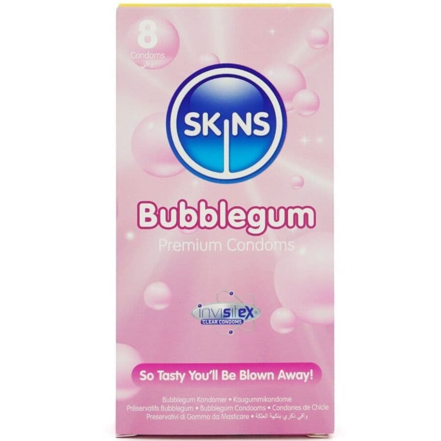 SKINS - BUBBLEGUM PREMIUM KONDOMI S OKUSOM ŽVAKAĆE GUME, 8 KOMADA