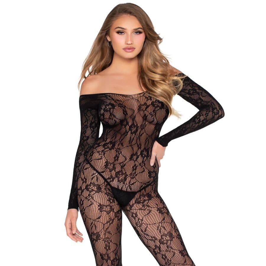 LEG AVENUE - 89366 ČIPKASTI BODYSTOCKING, CRNI - JEDNA VELIČINA