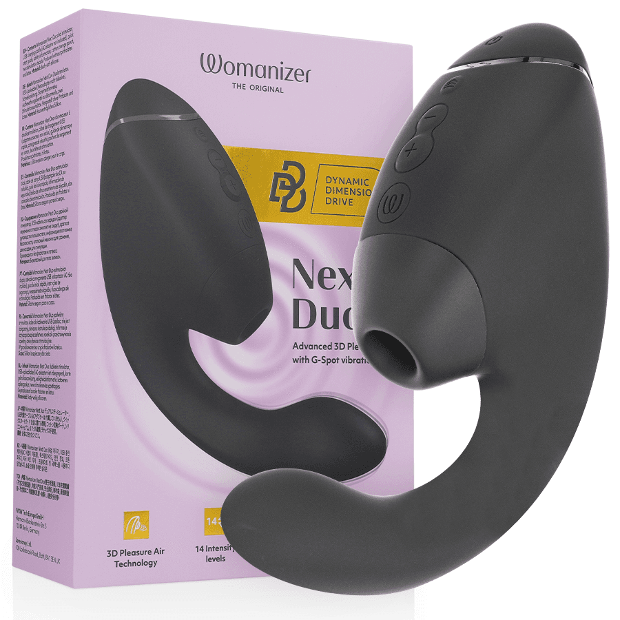 WOMANIZER - DUO NEXT DVOJNI STIMULATOR KLITORISA IN TOČKE G, ČRN
