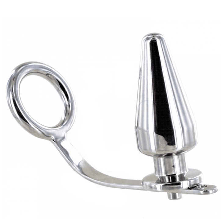 METAL HARD - ČELIČNI PRSTEN ZA PENIS S ANALNIM ČEPOM 80 X 55 MM