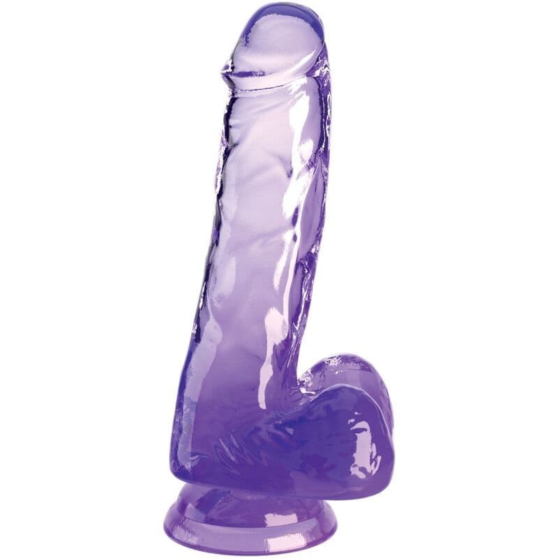 KING COCK - Clear - Prozirni realistični penis s mućima, 13,5 cm - Ljubičasta
