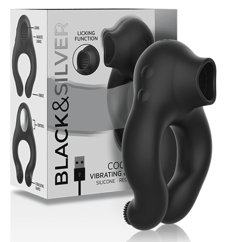 BLACK&SILVER - SILIKONSKI VIBRIRAJUĆI PRSTEN ZA PENIS S 3 MOTORA, PUNJIVI, CRNI