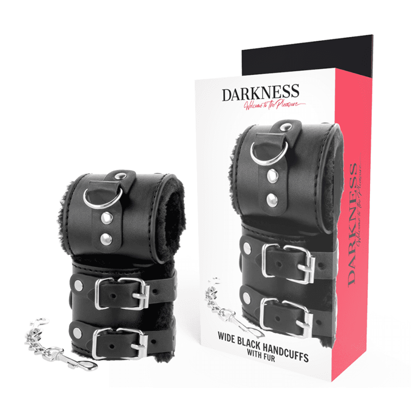 DARKNESS - ČRNE NASTAVLJIVE USNJENE LISICE S PODLOGO