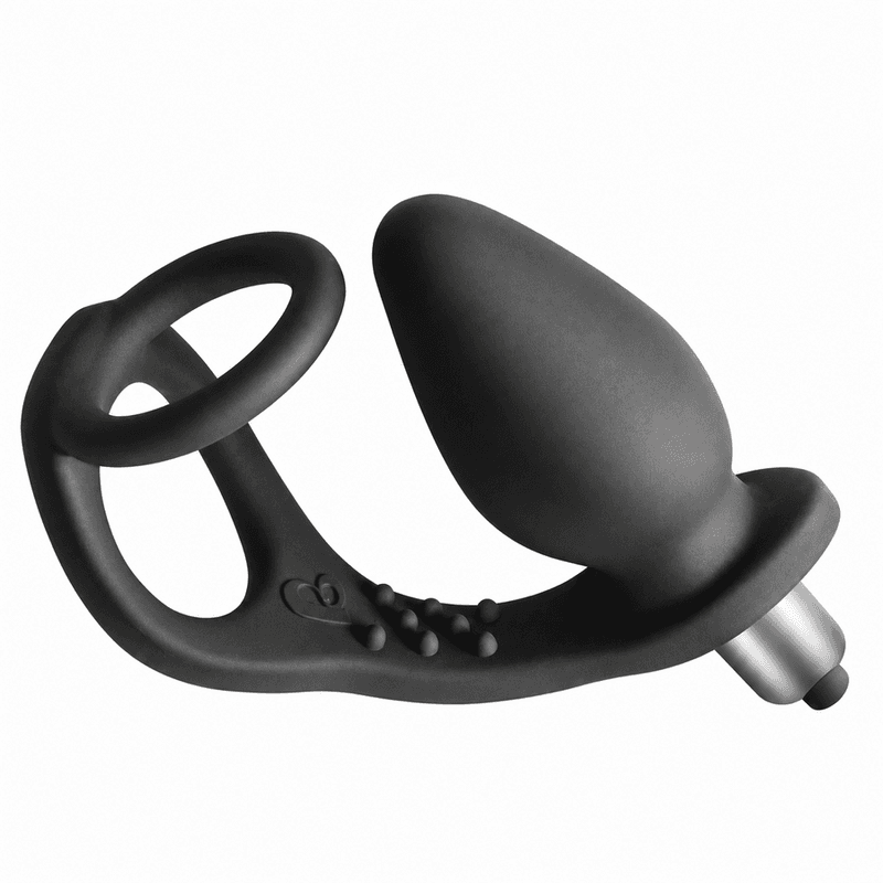 ROCKS-OFF - VIBRATORE PROSTATICO RO-ZEN CON DOPPIO ANELLO E 7 VELOCITÀ, NERO ONICE