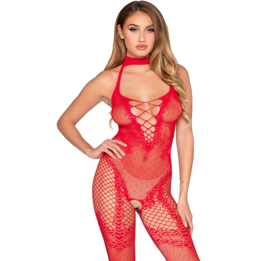 LEG AVENUE - 89336 BODYSTOCKING S OTVORENIM MEĐUNOŽJEM, CRVENA - JEDNA VELIČINA
