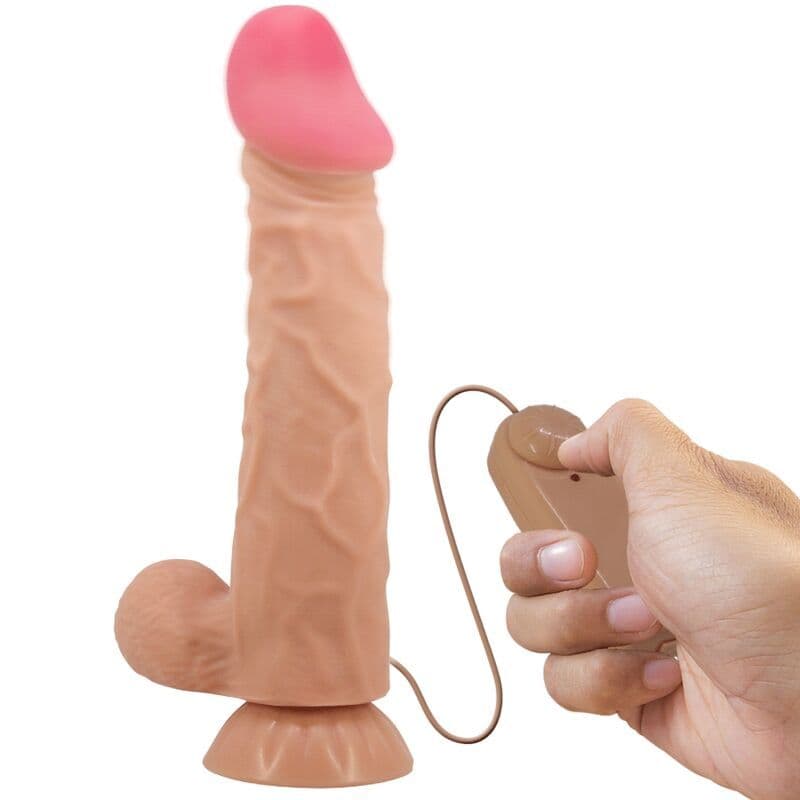 PRETTY LOVE - REALISTIČNI VIBRIRAJUĆI DILDO S POMIČNOM KOŽOM, VAKUUMSKOM ČAŠICOM I DALJINSKIM UPRAVLJAČEM, BOJA KOŽE, 24 CM