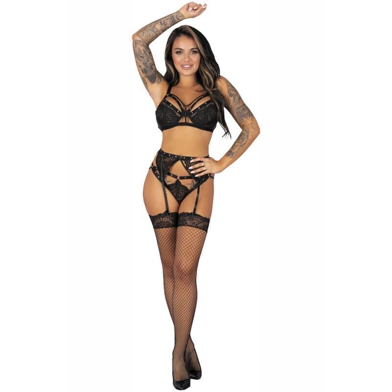 LIVCO CORSETTI FASHION - POJZON LC 90670 GRUDNJAK + REMENJE + ČARAPE + TANGA GAĆICE CRNI
