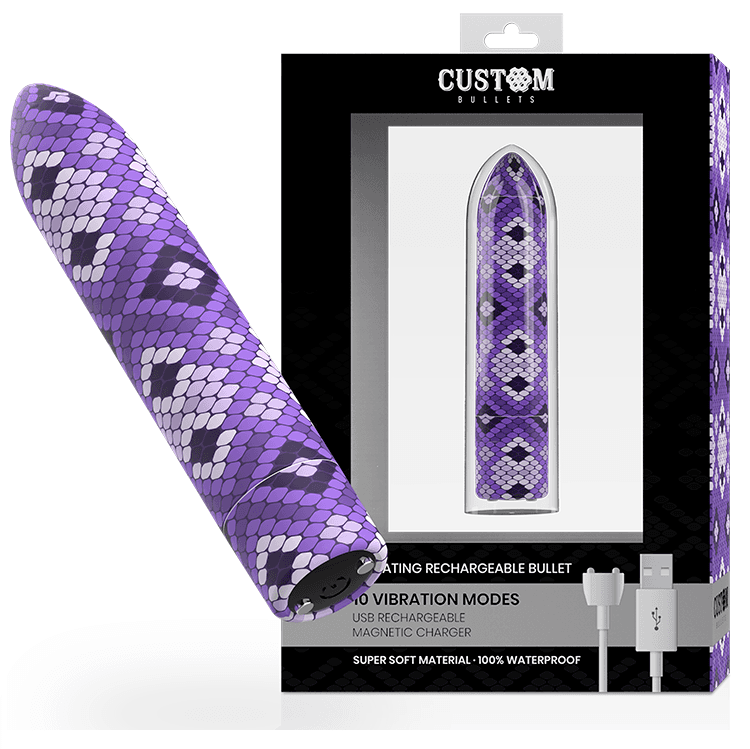 CUSTOM BULLETS - SNAKE PUNJIVI MAGNETNI VIBRIRAJUĆI METAK S 10 INTENZITETA, LJUBIČASTI