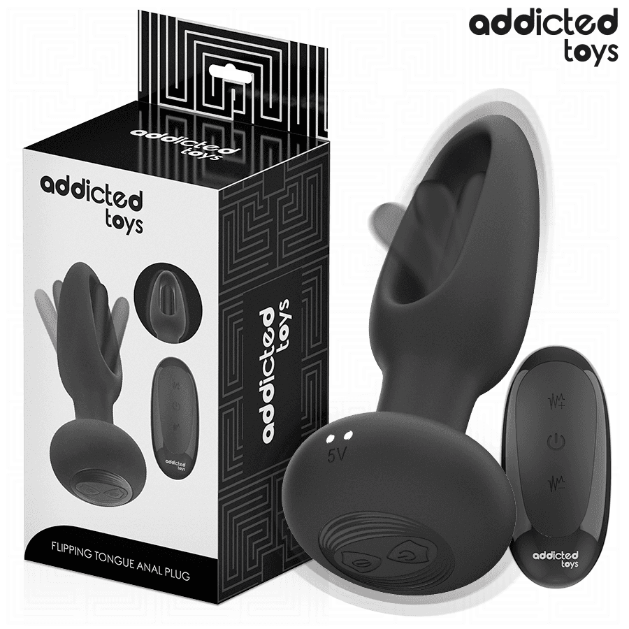 ADDICTED TOYS - ANALNI ČEP Z VIBRIRAJOČIM JEZIČKOM IN DALJINSKIM UPRAVLJALNIKOM