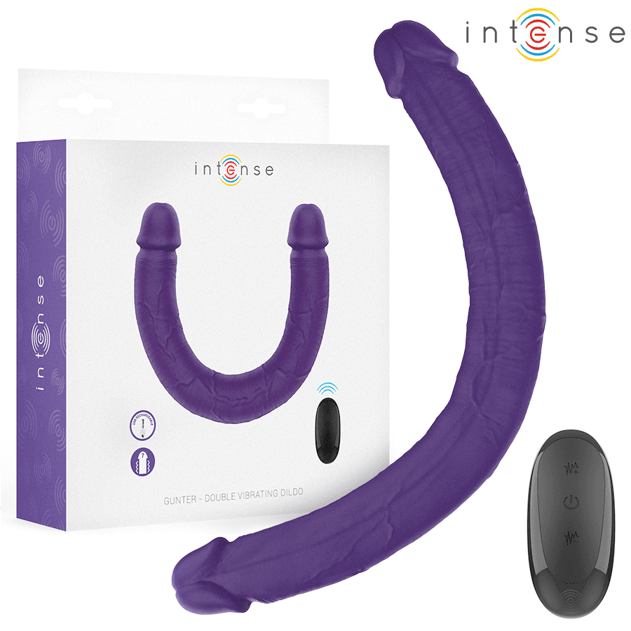 INTENSE - GUNTER DVOJNI DILDO Z VIBRACIJO 40 CM VIJOLIČEN, DALJINSKI UPRAVLJALNIK