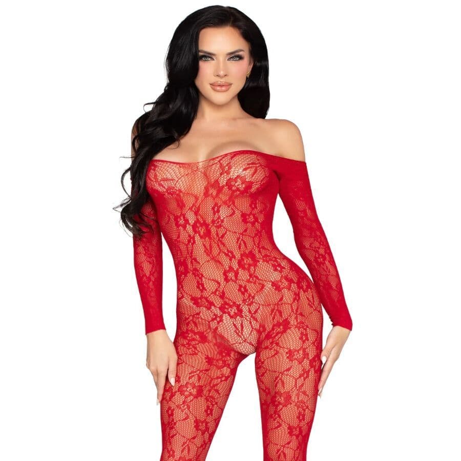 LEG AVENUE - 89366 ČIPKASTI BODYSTOCKING, CRVENI - JEDNA VELIČINA