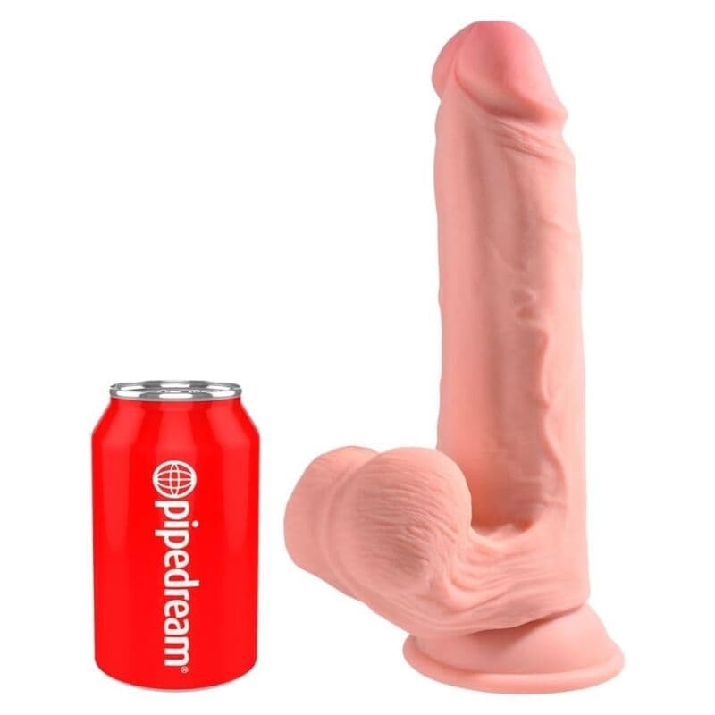 KING COCK PLUS - Realistični dildo s trostrukom gusti i ljuljajućim testisima, 23 cm, boja mesa