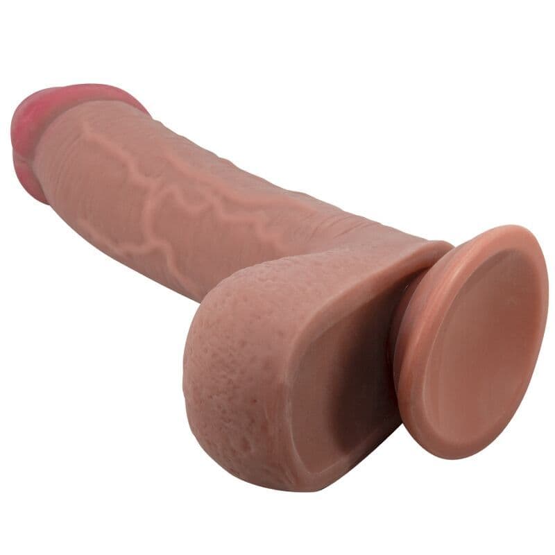 PRETTY LOVE - REALISTIČNI DILDO S POMIČNOM KOŽOM I VAKUUMSKOM ČAŠICOM, SMEĐI, 23,4 CM