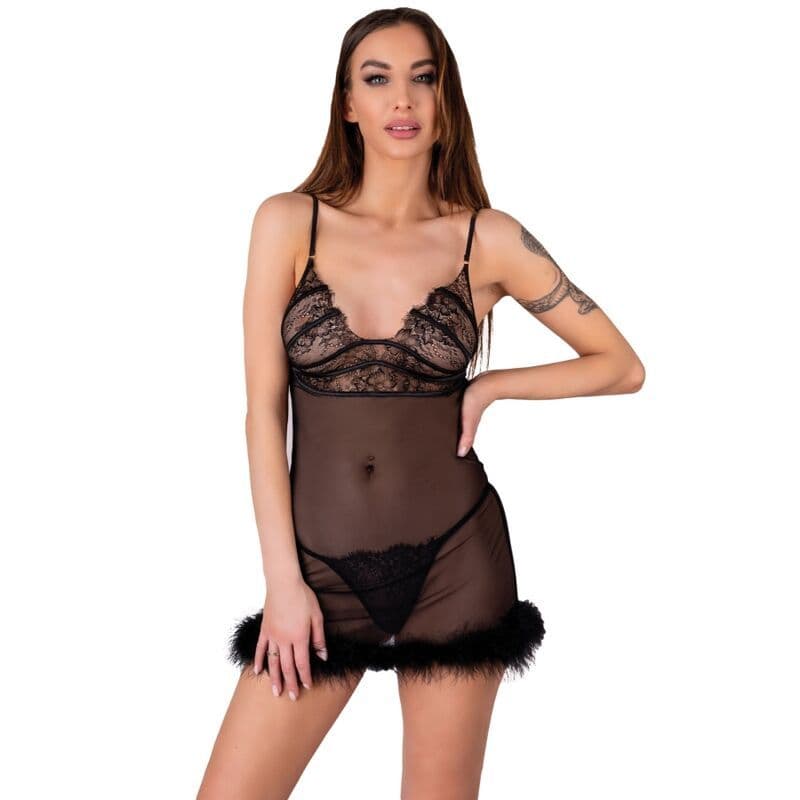 LIVCO CORSETTI FASHION - ZERUNAM KOMPLET BABYDOLL SPAVAĆICA I CRNE TANGA GAĆICE