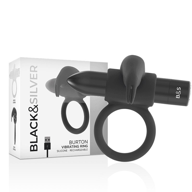 BLACK&SILVER - BURTON ČRN VIBRIRAJOČ OBROČEK ZA PENIS Z 10 VIBRACIJSKIMI NAČINI