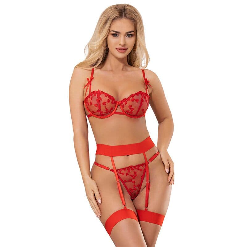 SUBBLIME - 954338 GRUDNJAK SA SRCIMA + TANGA + HALTER POJAS, CRVENI L/XL